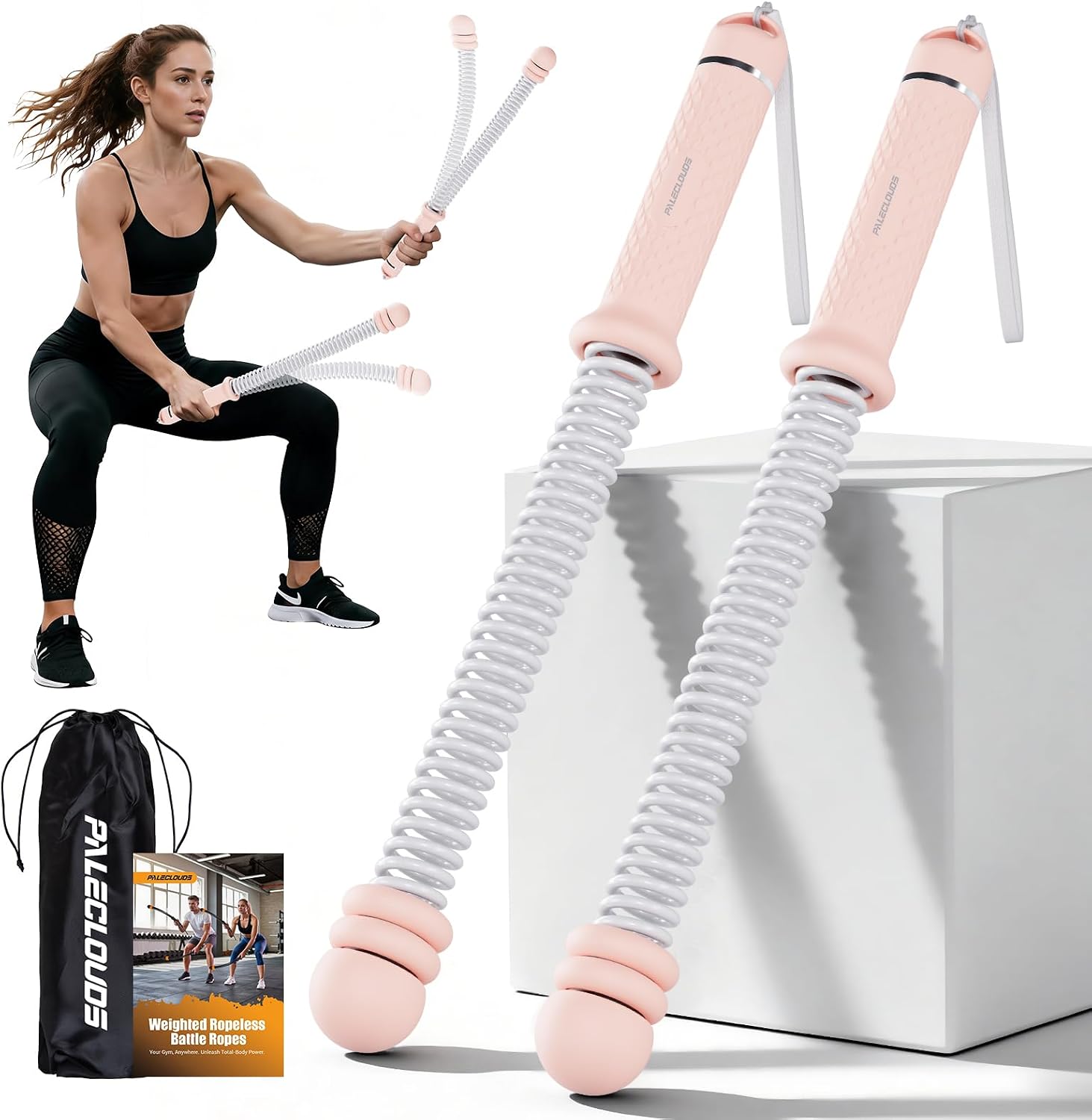 Home Gym Portable - เชือกออกกำลังกายแบบพกพาไร้สาย, เชือกออกกำลังกายแบบปรับน้ำหนักได้สำหรับยิมที่บ้านพร้อมถุงเก็บของ, อุปกรณ์ออกกำลังกายแบบถ่วงน้ำหนักสำหรับการออกกำลังกายแบบแรงกระแทกต่ำ, เสริมสร้างความแข็งแรงและการออกกำลังกายแบบ HIIT สำหรับผู้ชายและผู้หญิง