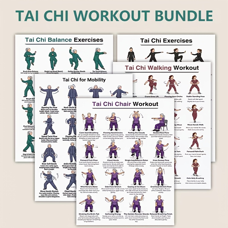 Home Gym Routine - แผ่นฝึกไทเก๊กขนาด A4 จำนวน 5 แผ่น สำหรับออกกำลังกายที่บ้านและฝึกซ้อม